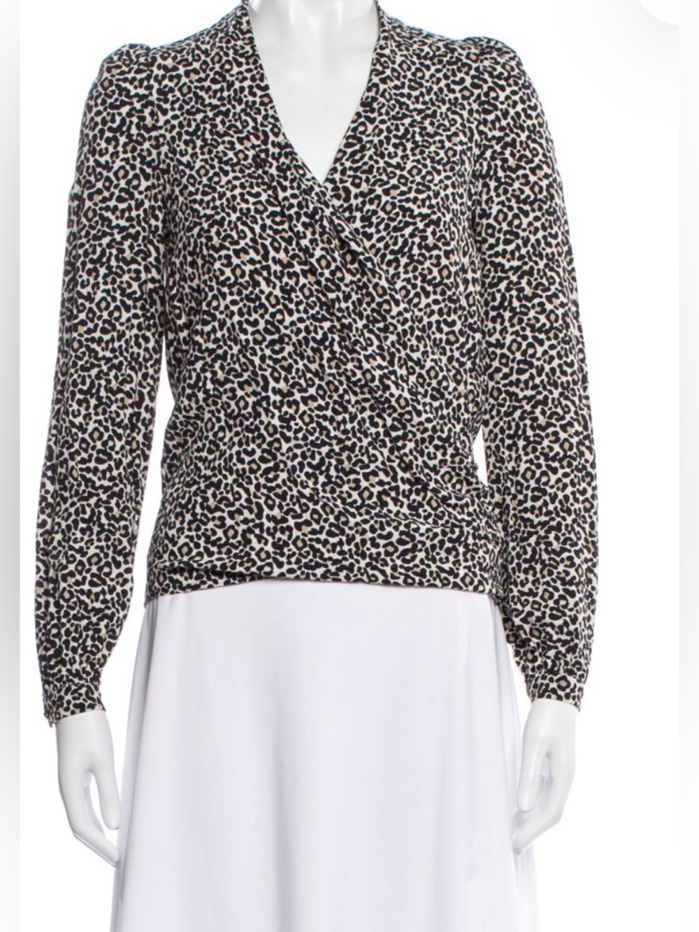 Sezane Leopard-Print Wrap Blouse - Black & Cream